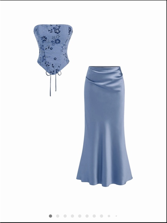 Cider Dresses & Skirts - Cider Satin Corset & Bias Midi Skirt Set in Dusty Blue